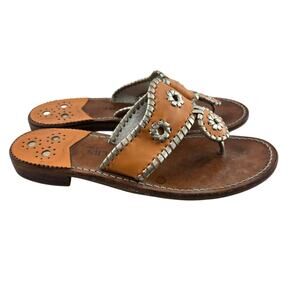 Jack Rogers Sandals Womens‎ 8 Orange Gold Slip On Thong Flats Preppy Coastal